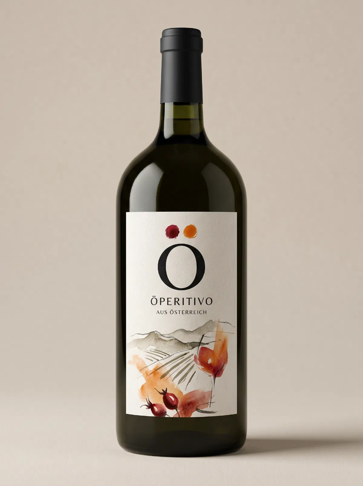 Die Öperitivo-Magnumflasche mit dem Aquarell-Etikett